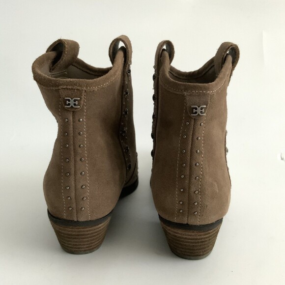 New Sam Edelman Suede Brian Studded Western Bootie Point-toe Taupe 8 - Picture 8 of 11